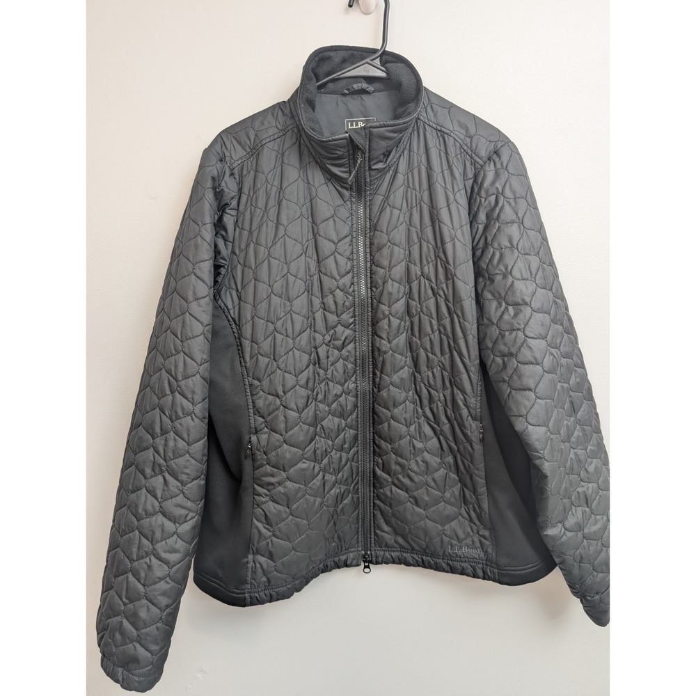D7 LL Bean Women's XL Solid Black Fleece Full Zip Mock Neck Jacket Arm Pocket
